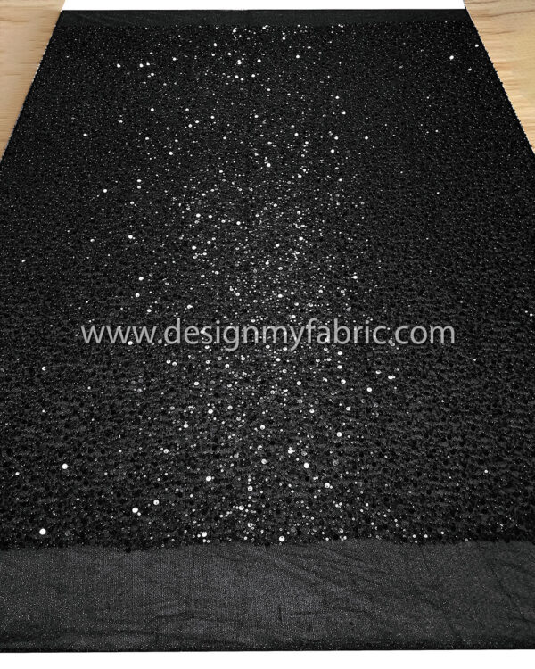 Black pearls and sequined lace fabric #50525 - Image 6