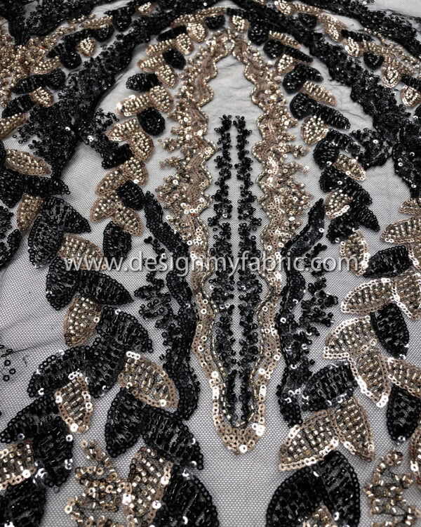 Black and bronze sequined lace fabric with beads #50503 - Image 5