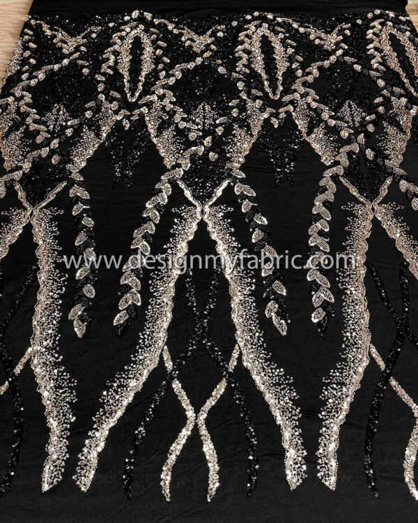 Black and bronze sequined lace fabric with beads #50503 - Image 7