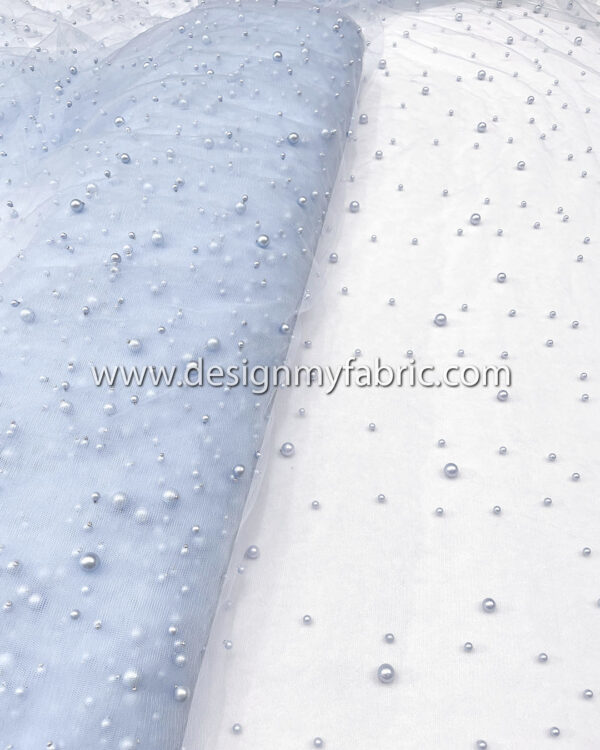 Baby Blue pearls lace fabric #51088