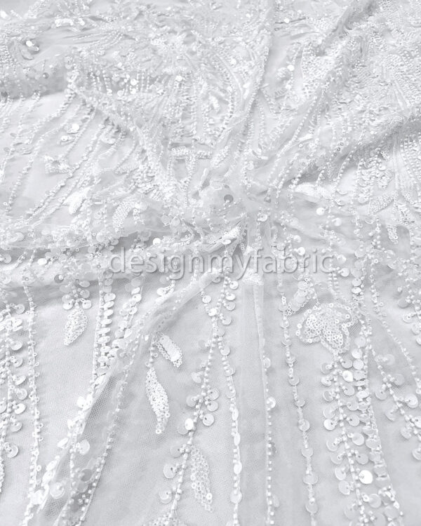 White flower bridal lace and sequines lace #51095 - Image 4