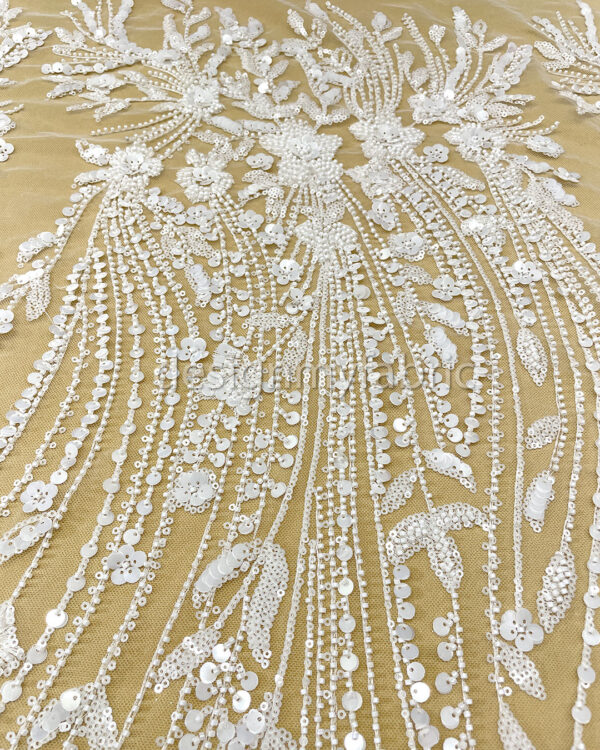 White flower bridal lace and sequines lace #51095 - Image 9