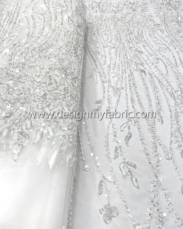 White flower bridal lace with sequines and beads #50517 - Image 6