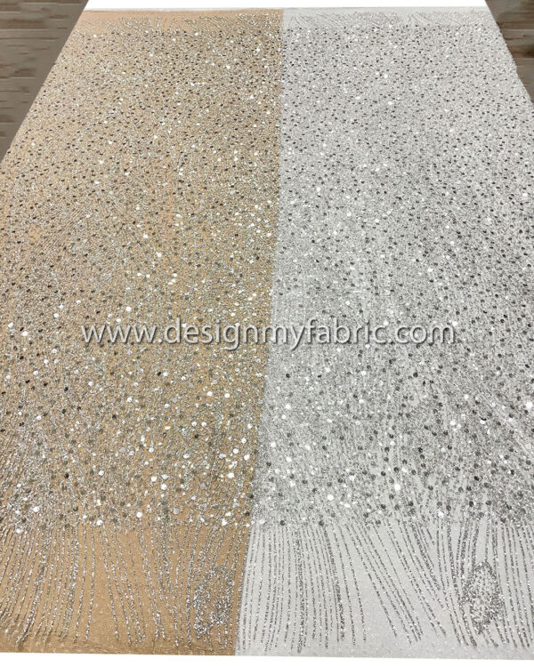 Off white beads and sequin glitter lace fabric #50527 - Image 8