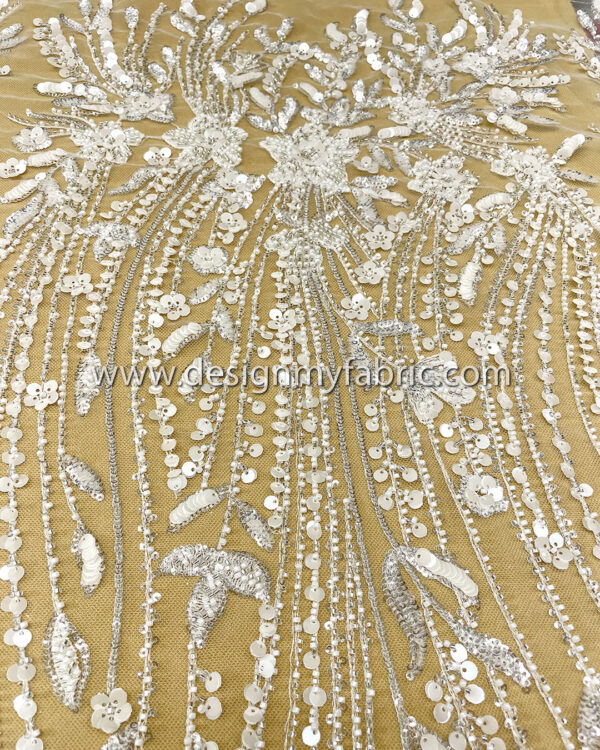 White flower bridal lace with sequines and beads #50517 - Image 2