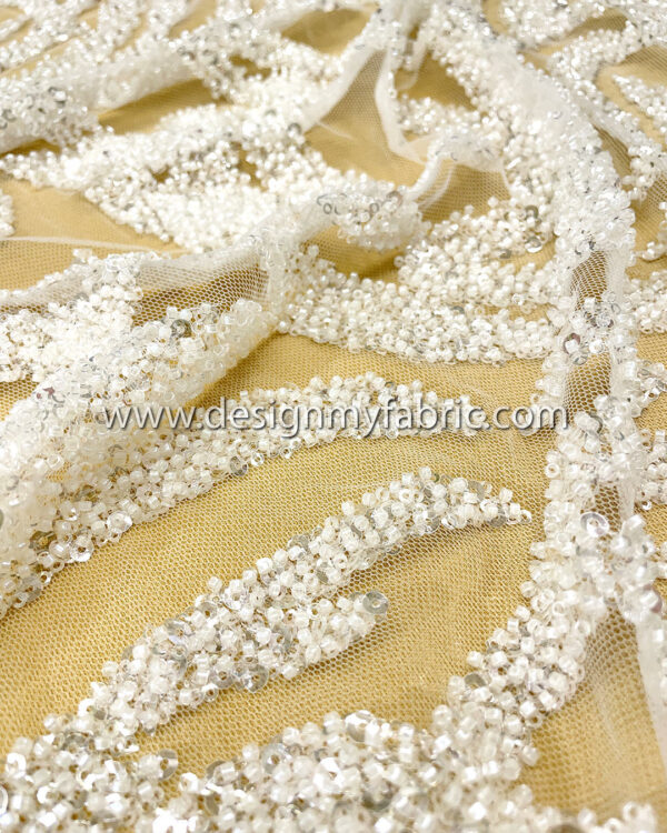 White beads and sequines lace fabric #50513 - Image 4