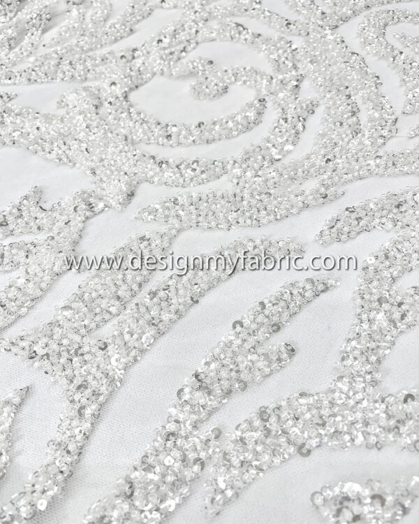 White beads and sequines lace fabric #50513 - Image 2