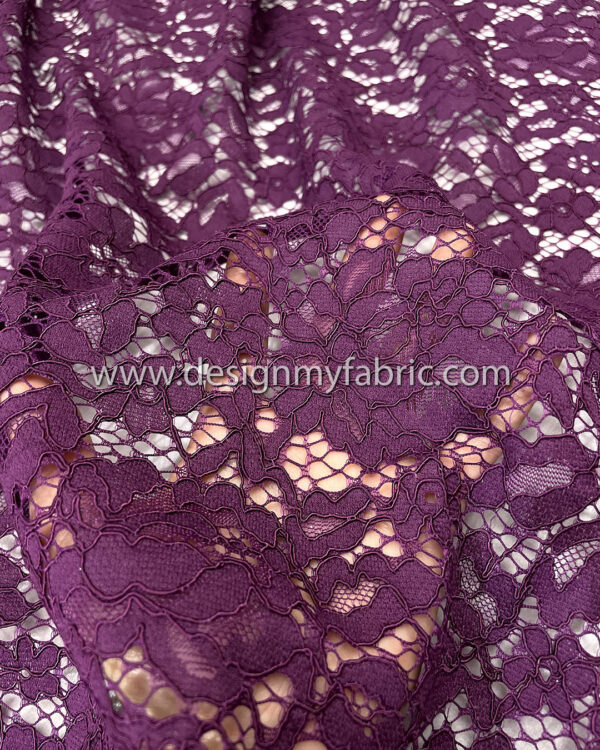 Dark Purple french lace fabric #50539 - Image 3