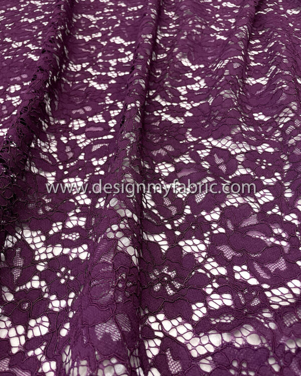 Dark Purple french lace fabric #50539 - Image 4