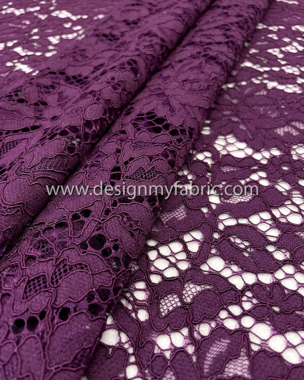 Dark Purple french lace fabric #50539 - Image 6