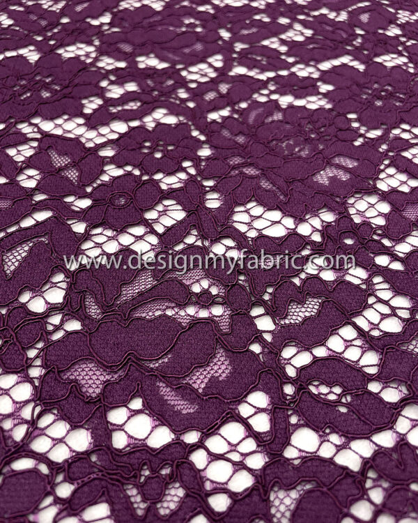 Dark Purple french lace fabric #50539 - Image 2