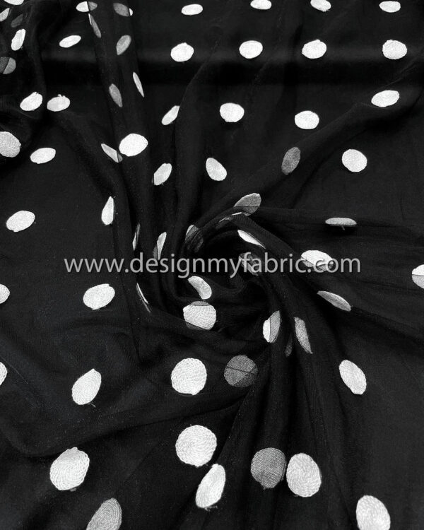 White polka dots black lace fabric #82737 - Image 8