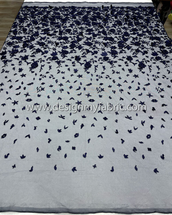 3d flower navy blue net fabric #10022 - Image 9