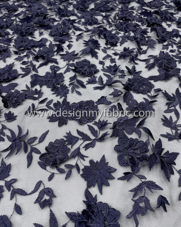 3d flower navy blue net fabric #10022 - Image 2