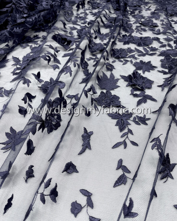 3d flower navy blue net fabric #10022 - Image 3