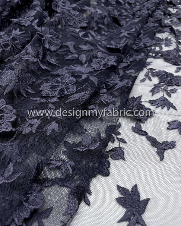 3d flower navy blue net fabric #10022 - Image 5