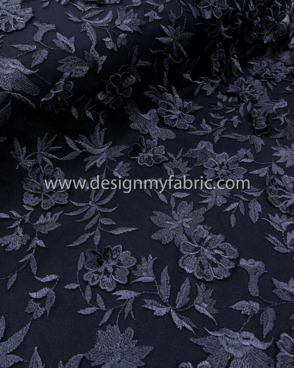 3d flower navy blue net fabric #10022 - Image 8