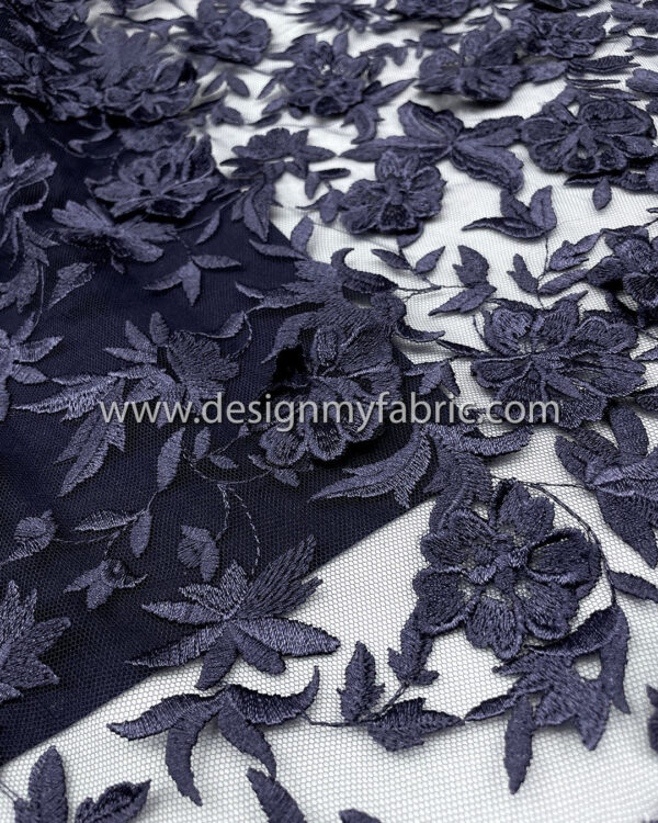 3d flower navy blue net fabric #10022 - Image 7