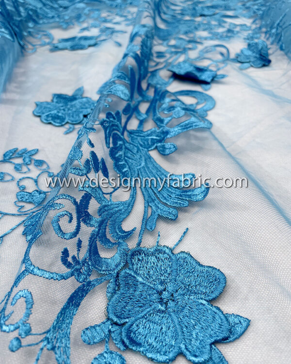 3d flower blue net fabric #10024 - Image 5