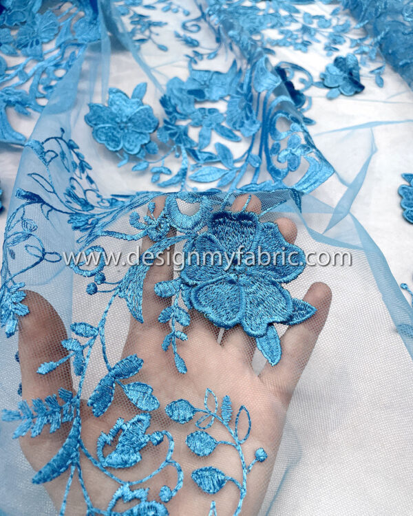 3d flower blue net fabric #10024 - Image 3