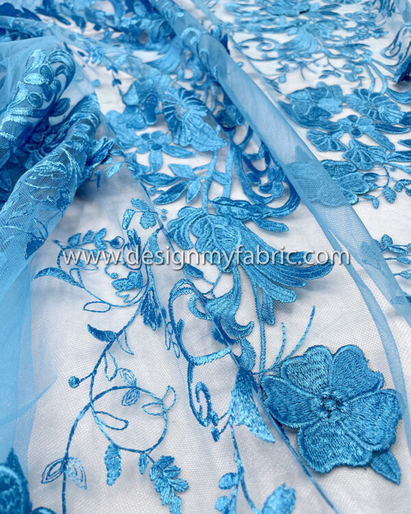 3d flower blue net fabric #10024 - Image 9