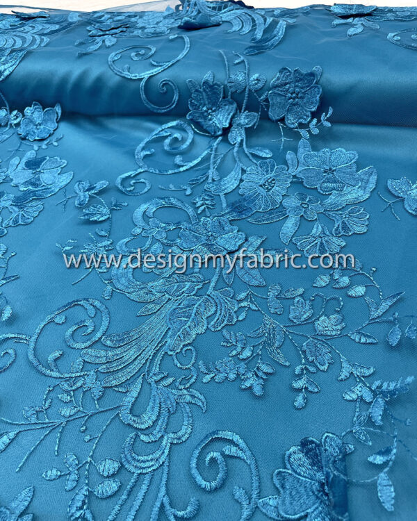 3d flower blue net fabric #10024 - Image 8