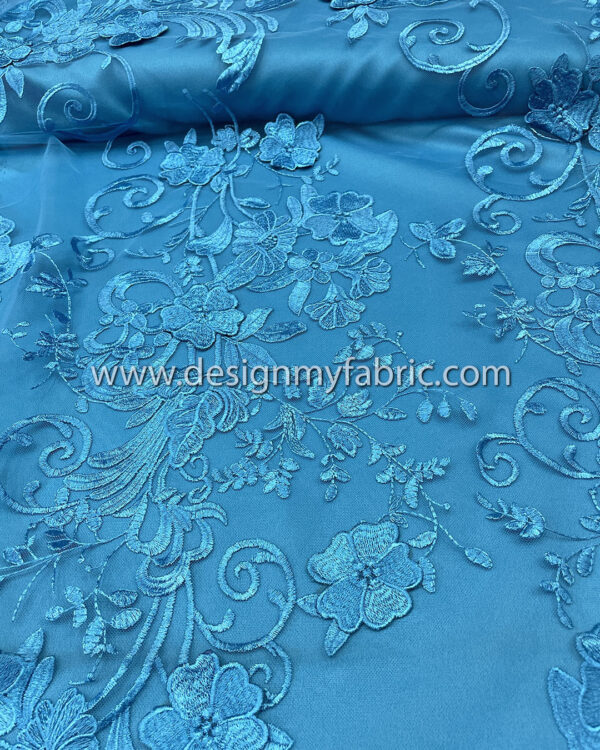 3d flower blue net fabric #10024 - Image 10