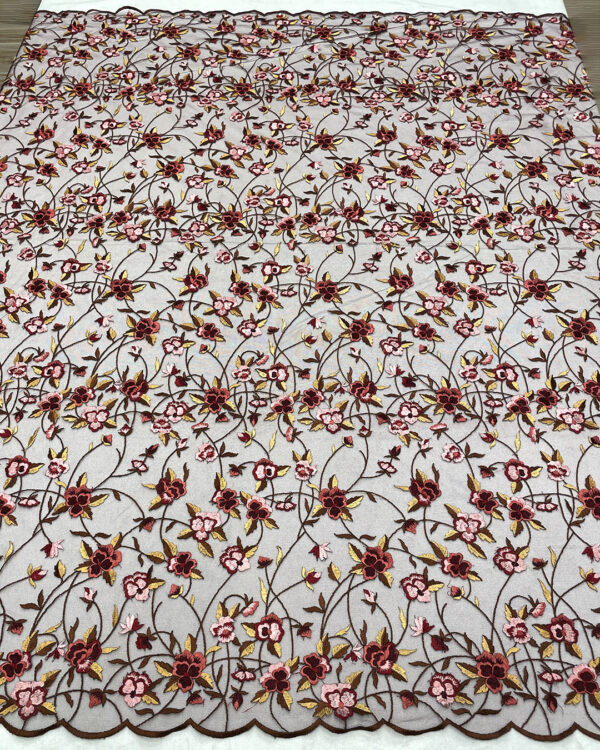 Multicolor flower and burgundy lace fabric #80798 - Image 10