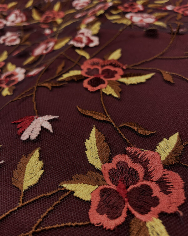 Multicolor flower and burgundy lace fabric #80798 - Image 8