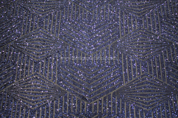 Blue stripped diamond sequined lace fabric #81829 - Image 3