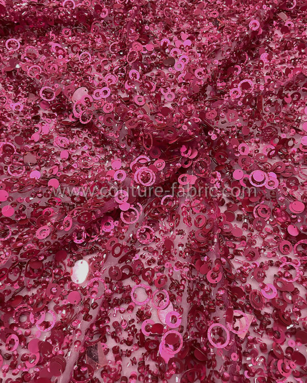 Magenta color embroidery couture lace - Image 4