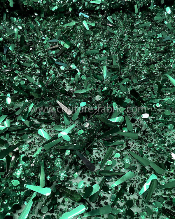 Green sequined and crystals couture lace - Image 6