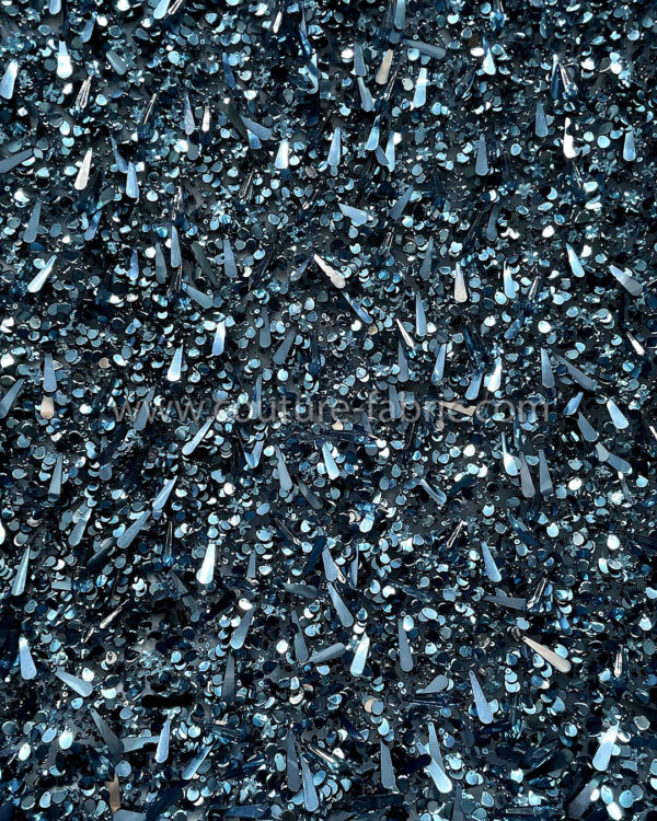 Petrol blue sequined and crystals couture lace - Image 7