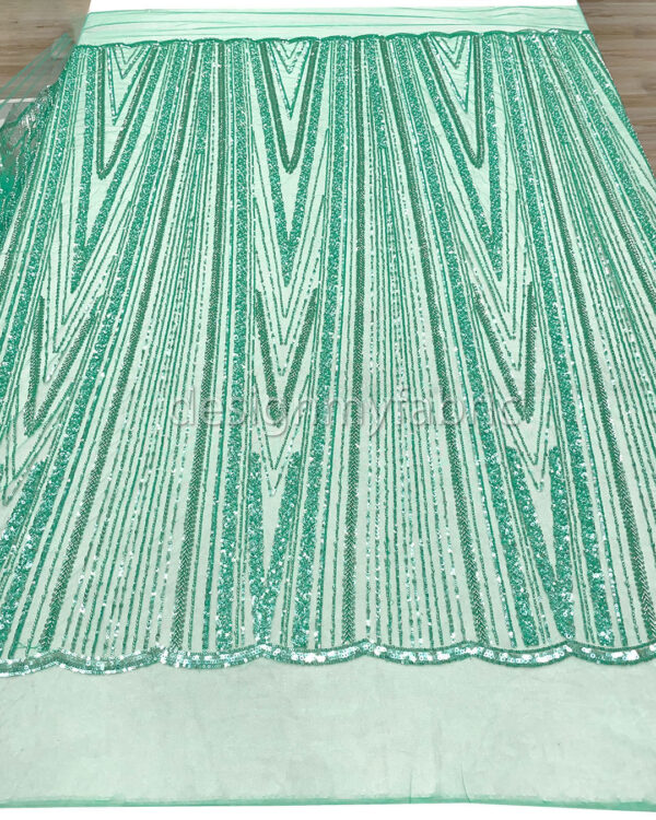 Silver sequined turquoise lace fabric #200348 - Image 8