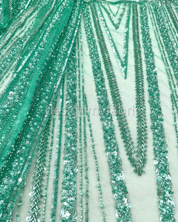 Silver sequined turquoise lace fabric #200348