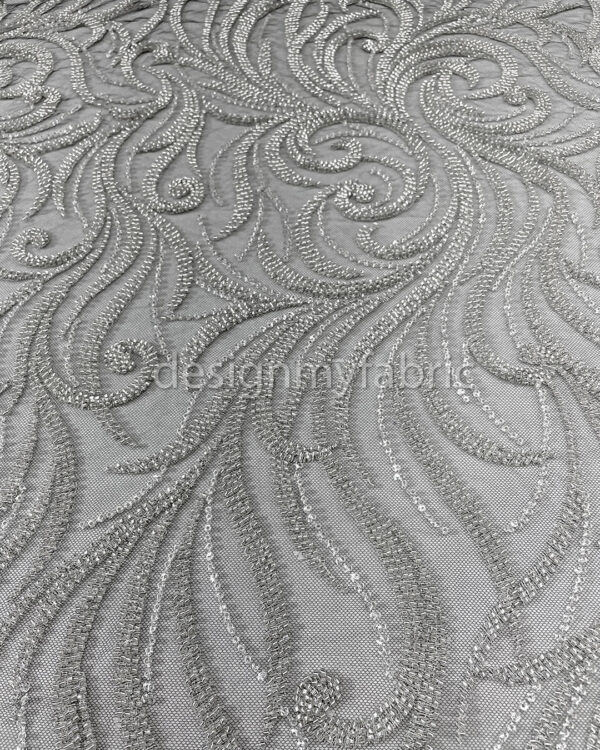 Silver sequined black lace fabric #200320 - Image 2