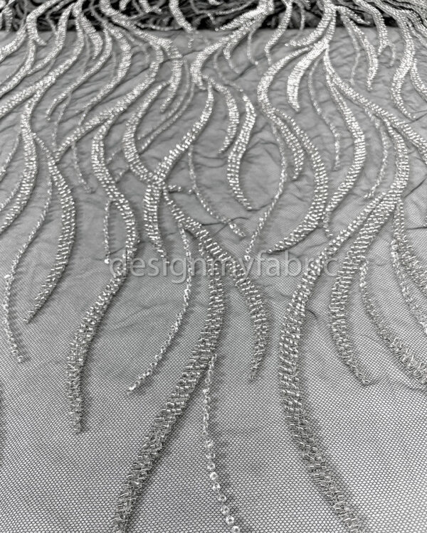 Silver sequined black lace fabric #200320 - Image 4