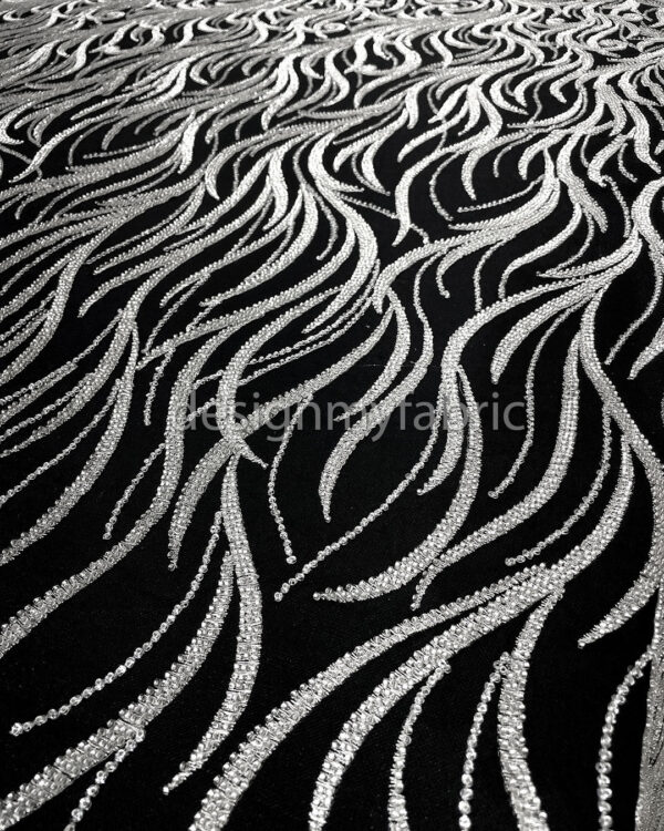 Silver sequined black lace fabric #200320 - Image 9