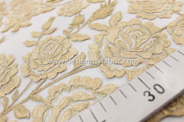 Gold  floral embroidered net fabric #10021 - Image 3