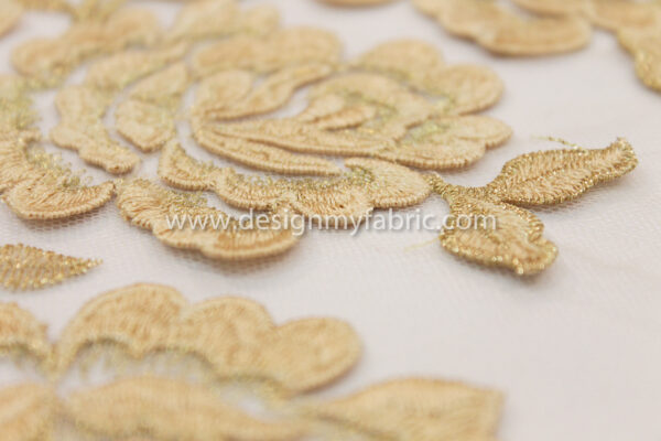 Gold  floral embroidered net fabric #10021 - Image 2