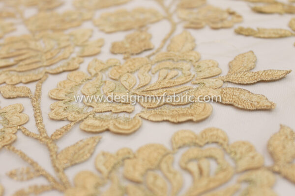 Gold  floral embroidered net fabric #10021