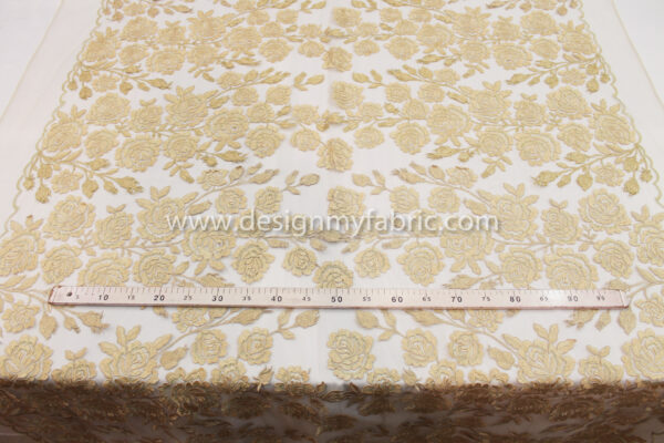 Gold  floral embroidered net fabric #10021 - Image 7