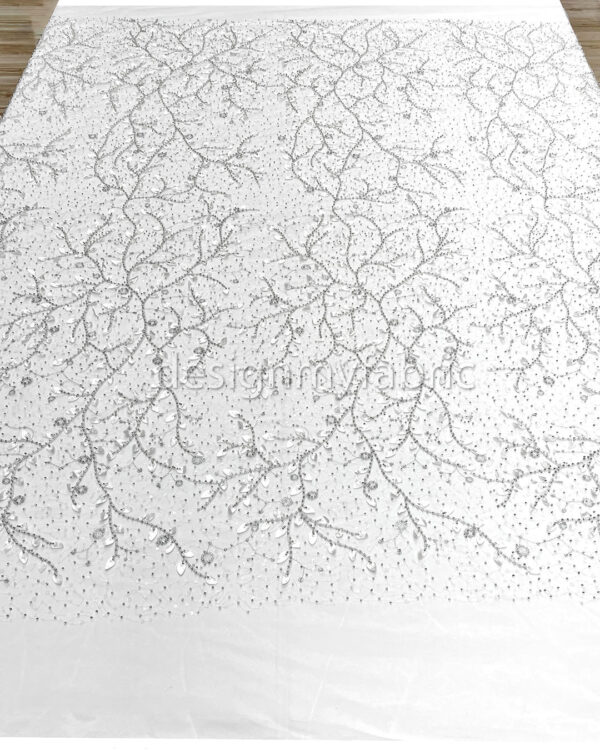 Off white 3D flower beaded lace fabric #200324 - Image 9