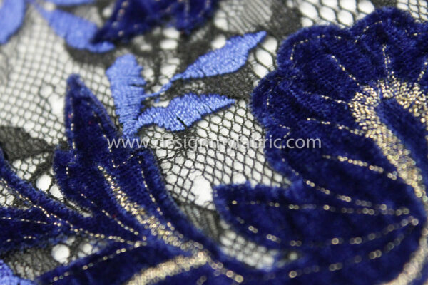 Blue velvet and sequins black lace fabric #20646 - Image 3