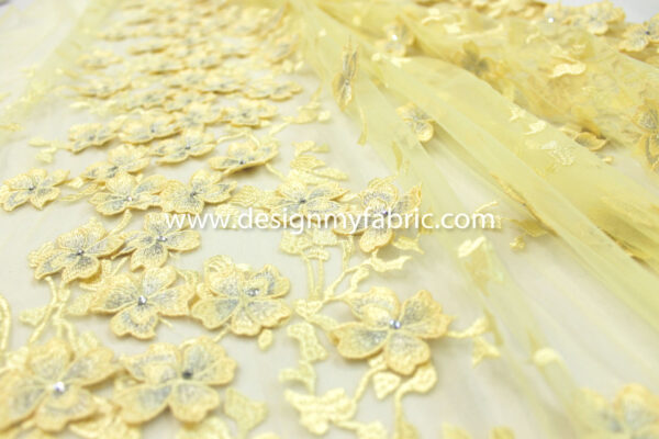 Yellow net floral fabric #20435 - Image 3