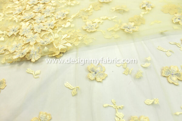 Yellow net floral fabric #20435 - Image 2