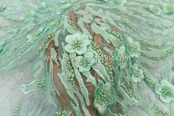 Green net 3d floral fabric #91470 - Image 3