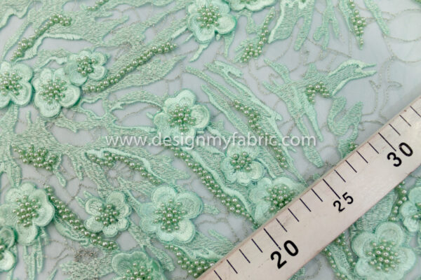 Green net 3d floral fabric #91470 - Image 4