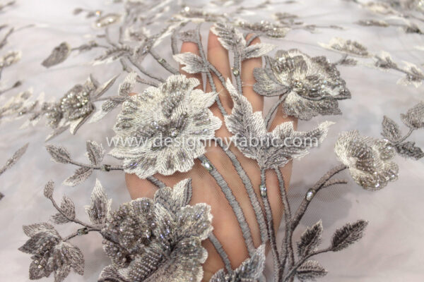 Grey net floral fabric #91390 - Image 3