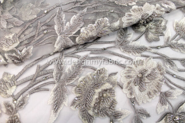 Grey net floral fabric #91390